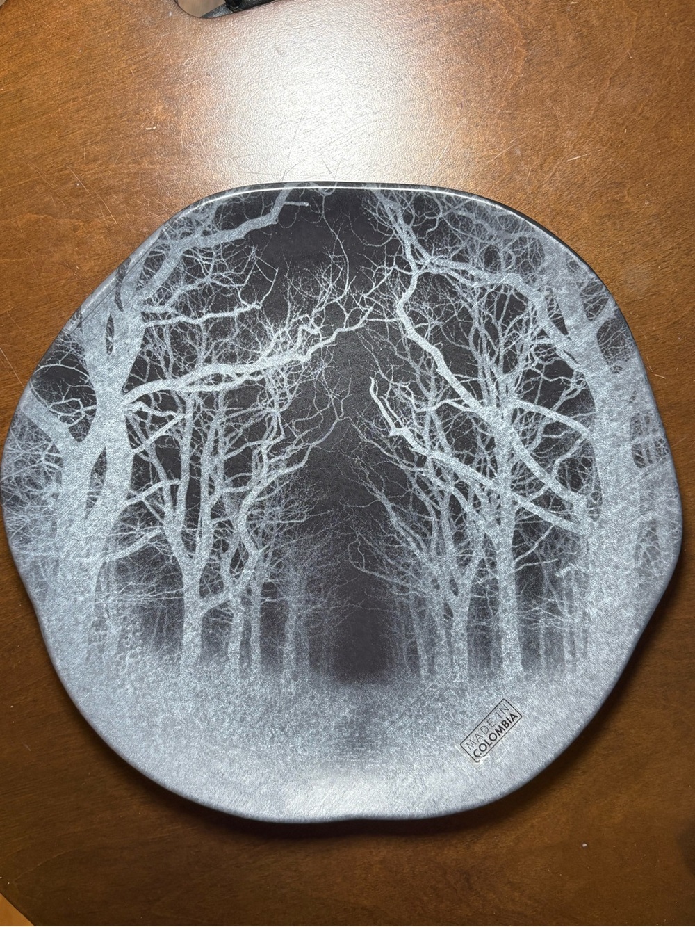 Black and White Tree Silhouette Round Plate